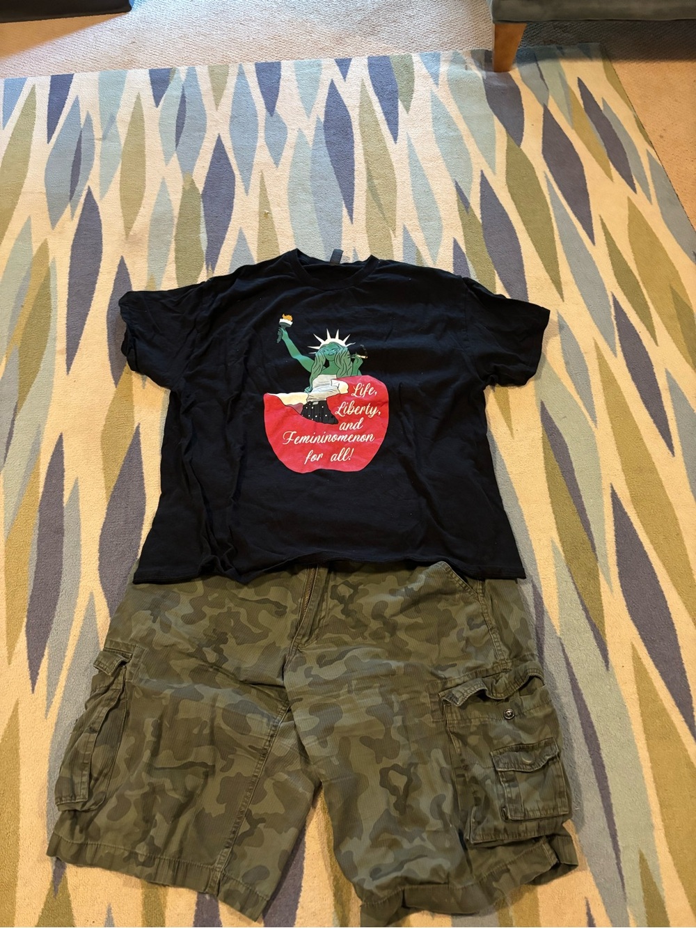 Route 66 Olive Green Camo Cargo Shorts + 2 T Shirts